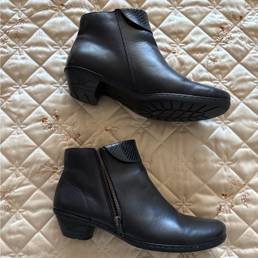 Rieker Black Ankle Boots with Textured Trim